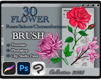 30 FLOWER BRUSH for Procreate / Clip Studio Paint / Photoshop (Collection 2023)