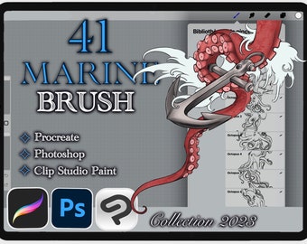 41 MARINE THEME BRUSH for Procreate / Photoshop / Clip Studio Paint (2023 collection)