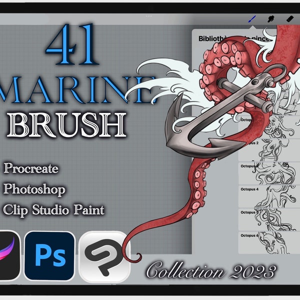 41 MARINE THEME PINSEL für Procreate / Photoshop / Clip Studio Paint (Kollektion 2023)