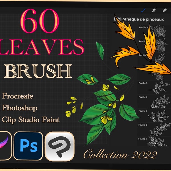 60 BLÄTTER PINSEL für Procreate / Photoshop / Clip Studio Paint (Kollektion 2022)