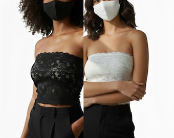 black & Ivory Lace Strapless stretch bandeau