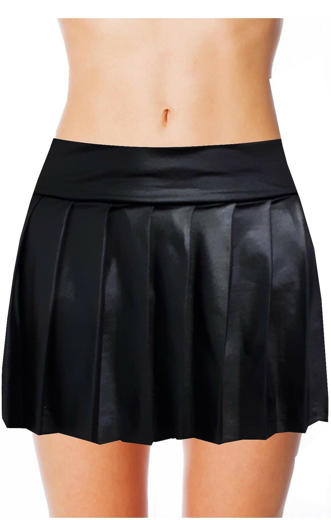 Pleated Wetlook Micro Mini Skirt Etsy 