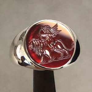 Custom Cupid & Lion Family Crest Signet Rings, Personalization Coat of Arms Ring,  Intaglio Ring, Personalized Signet Ring, Statement Ring