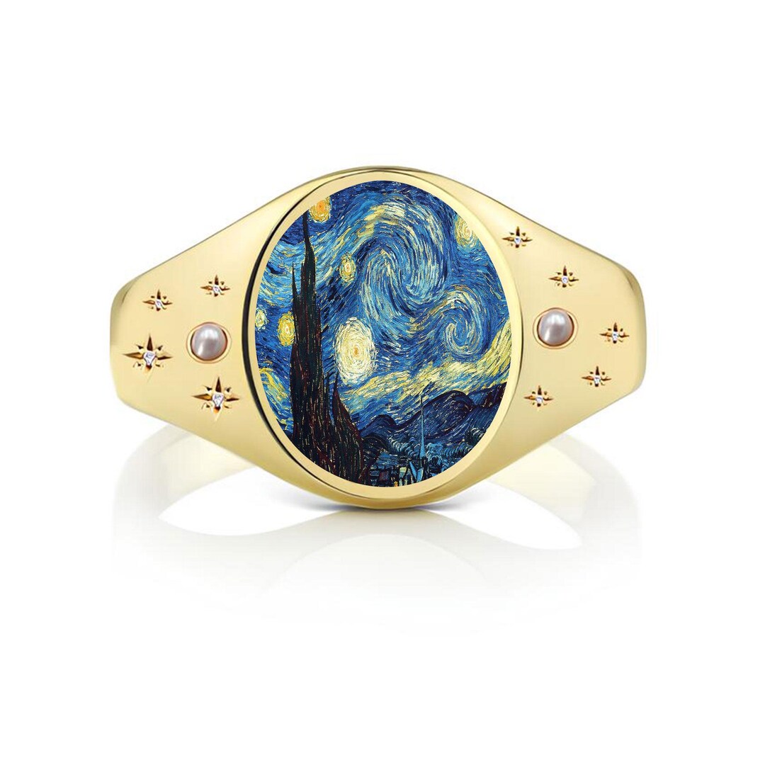 Handmade Enamel Art Signet Ring: Sterling Silver or Gold - Etsy