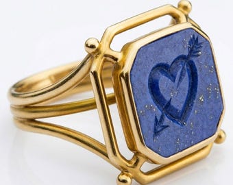 Personal Hand Carved Intaglio Signet Ring - Antique Style Natural Gemstone Seal Bands