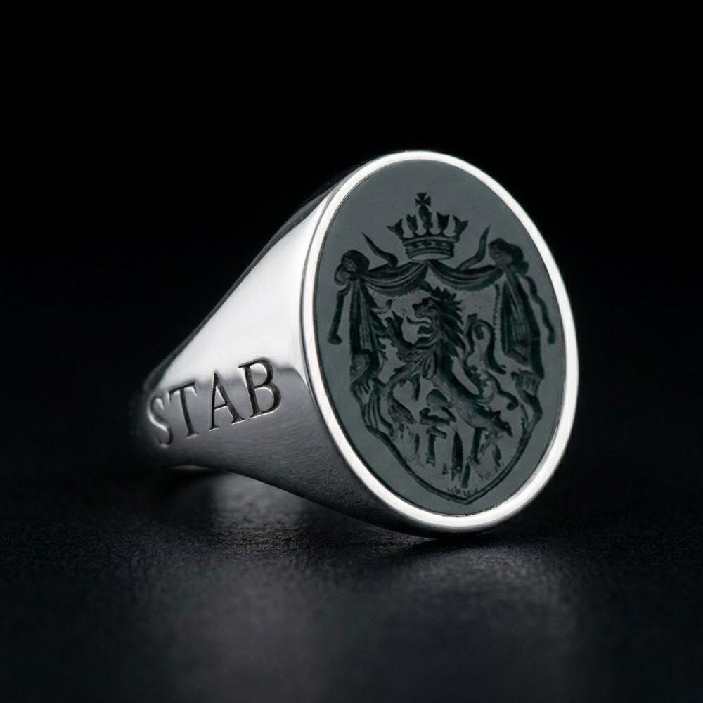 Custom Sterling Silver Family Crest Signet Ring: Intaglio Engraved