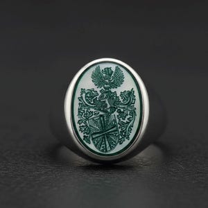 Custom Sterling Silver Family Crest Signet Ring: Intaglio Engraved Heirloom