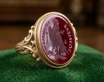 Op maat gemaakte zegelring met edelsteen in antieke stijl – natuurlijke edelsteen diepdruksieraden, vintage design, uniseks ambachtelijke sieraden
