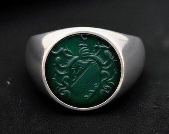 Personalisierter Siegelring mit Familienwappen: Sterling Silber Schmuck mit Gravur