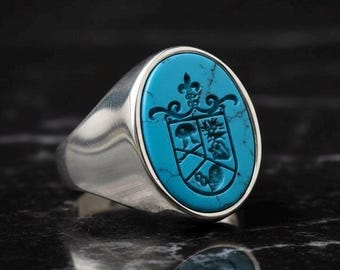 Personalized Family Crest Signet Ring , Custom Coat of Arms Ring