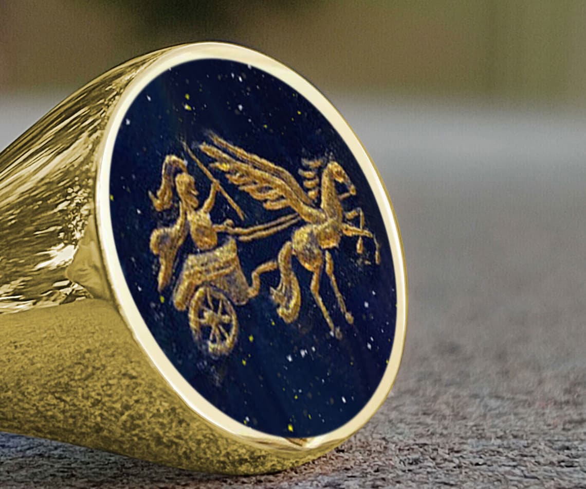Roman & Byzantine Symbols - Hand Carved Signet Ring in Lapis Lazuli ...