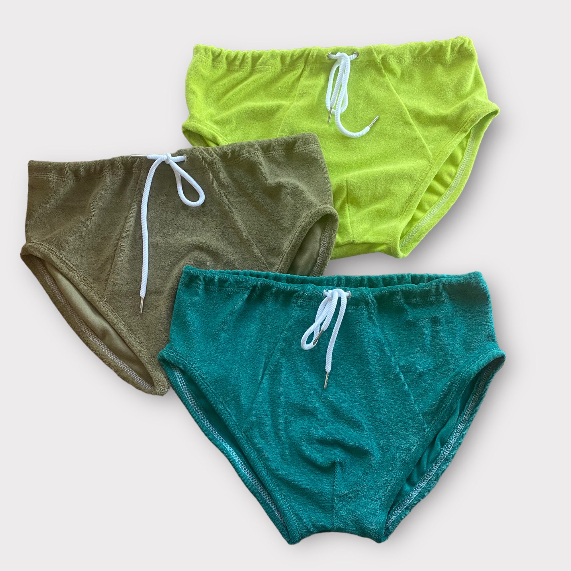 ADULT Man Men's Terry Cloth Beach Swim Shorts Briefs Retro ABDL Drawstring Color Selection