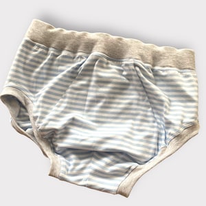 Può includere: Intimo a righe blu e bianche con una fascia grigia.