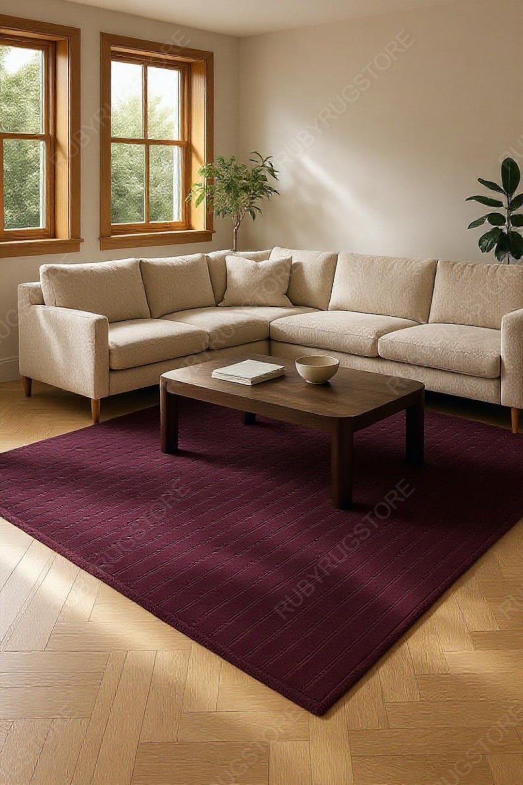 Deep Red Area Rug Modern Burgundy Area Rug, Deep Red Textured Carpet for Living Room ...