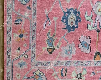 Chic! Modern Pink Oushak Rug 4x6, 5x8, 6x9, 8x10, 9x12, 10x14 Hand knotted Persian Rugs for Living Room - Handmade Rugs for Bedroom.