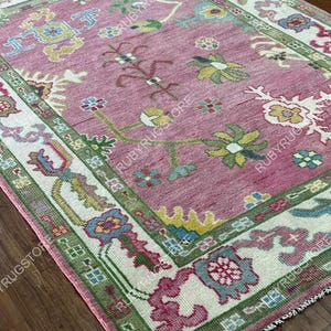 Pink Oushak Rug, Modern Multicolored Area Rug 9x12, Ivory Wool Rug 8x10, Handmade Turkish Rug For Living Room, Kids room, Nursery or Kitchen