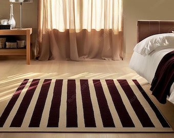 Hand Tufted Rug Modern Maroon Stripe Area Rugs For Livingroom Bedroom Kitchen Nursery Entryway Office 5X8 6X9 8X10 9X12 10X14 Custom Rug.