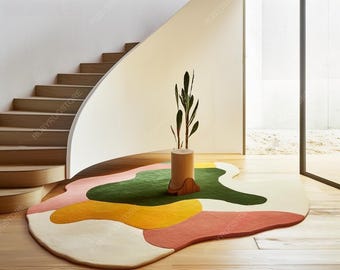 ハンドタフテッドウール100%抽象モダンエリアラグ。リビングルーム