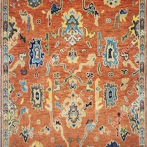 Handmade Orange Oushak Rug Hand knotted Turkish Area Rug 8x10, 9x12, 10x14 Handmade Rugs for Living Room -Antique Ethnic rug for home decor.