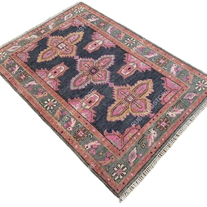 Navy Area Rug 9x12, Modern Oushak Rug Traditional Design, Handmade Turkish Wool Rug For Bedroom, Green Orange Rug 8x10: Touch of Pink.
