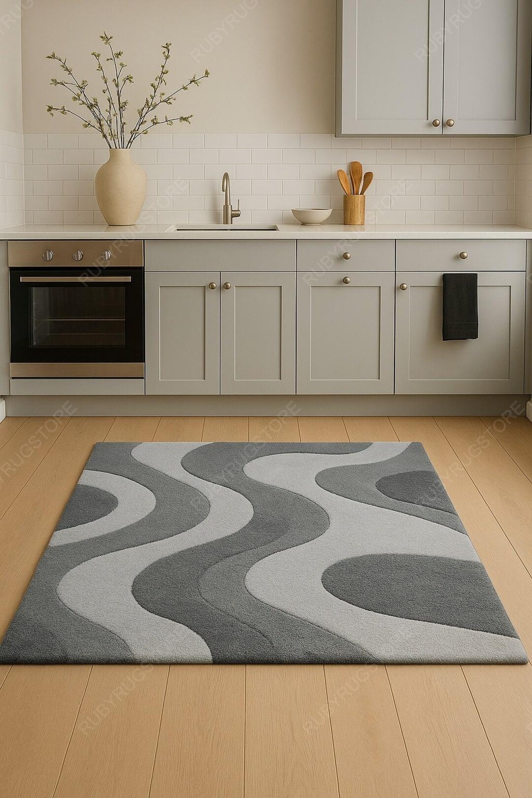 Modern Grey Wave Pattern Rug, Contemporary Abstract Area Carpet for ...