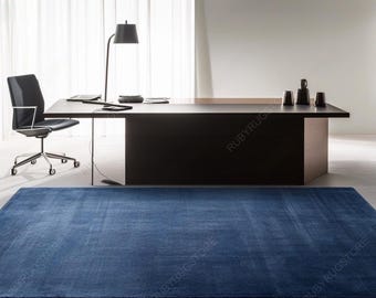 Hand Tufted Rug Solid Blue Wool Area Rugs For Livingroom Bedroom Kitchen Nursery Entryway Office 5X8 6X9 8X10 9X12 10X14 Custom Rug.