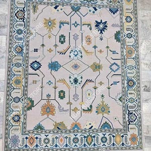 Modern Oushak Rug, Ivory & Orange navy Area Rugs Contemporary Pastel Wool Turkish Rug For Living Room, Kidsroom, Nursery | Dining Area Rug.