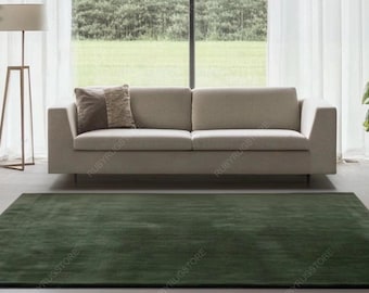 Hand Tufted Rug Modern Bottle Green Wool Area Rugs For Livingroom Bedroom Kitchen Nursery Entryway Office 5X8 6X9 8X10 9X12 10X14 Custom Rug