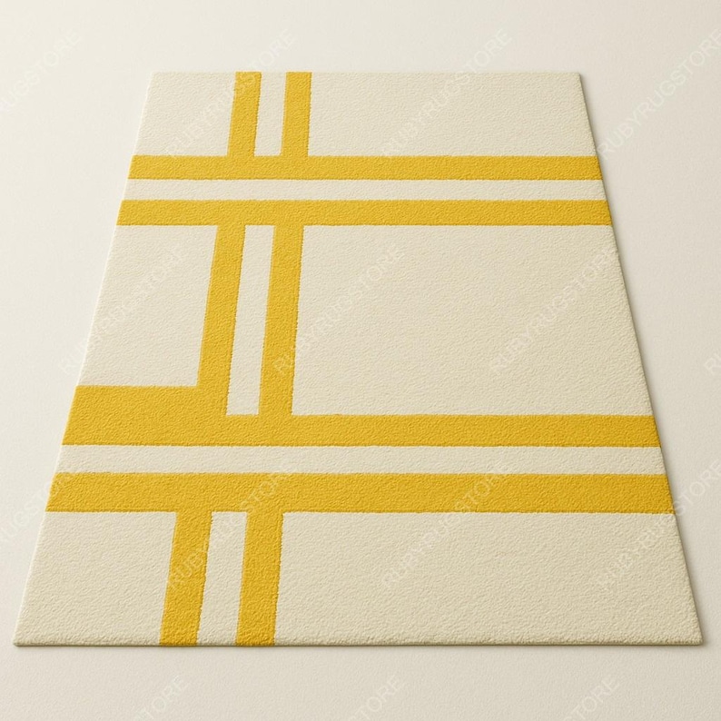 5x8, 6x9, 8x10, 9x12, Modern Yellow Grid Geometric Area Rug, Cream and ...