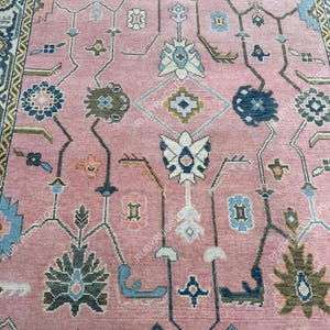 Exquisite Pink Oushak Hand Knotted Rug 4x6, 5x8, 6x9, 8x10, 9x12, 10x14 ft Handmade Rugs for Living Room - Antique Contemporary rug.