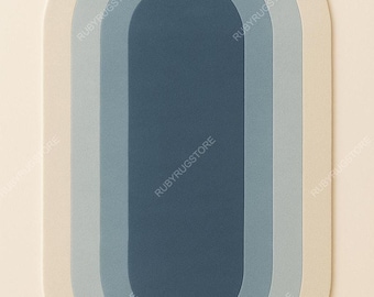 Alfombra ovalada moderna azul y blanca de 5 x 8 pulgadas: alfombra de lana degradada con mechones hechos a mano para sala de estar, dormitorio, habitación infantil, decoración de piso minimalista suave.