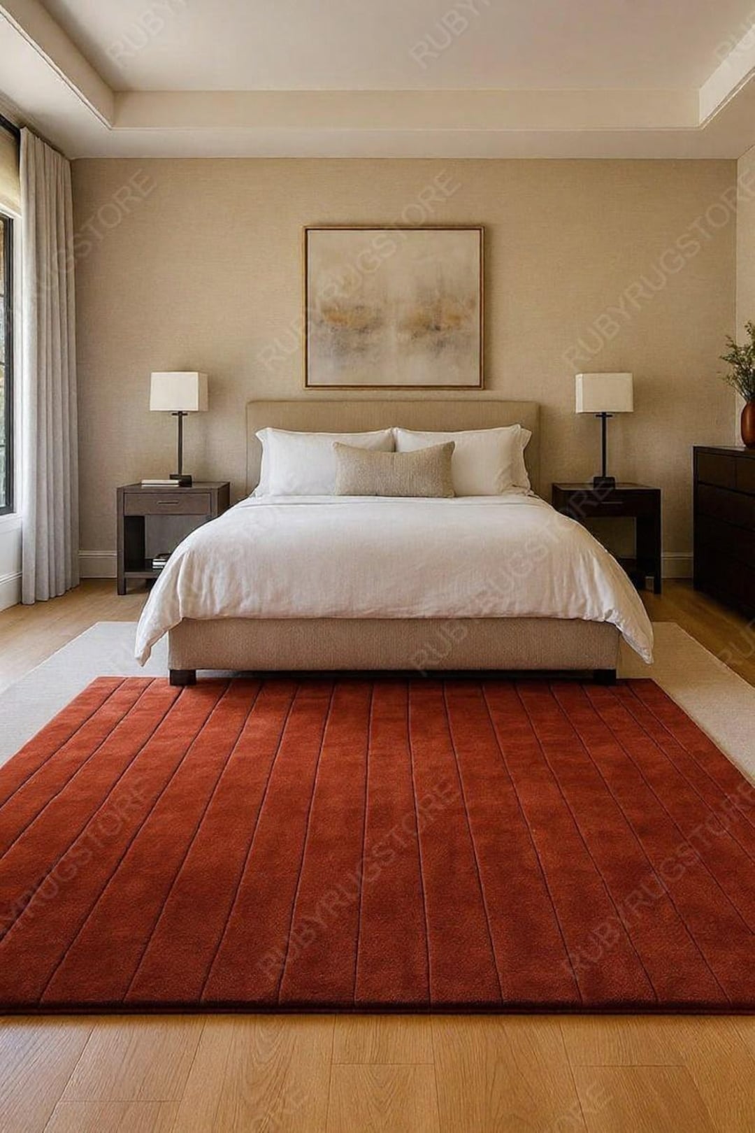 Modern Rust Area Rug, Terracotta Textured Carpet for Bedroom ...
