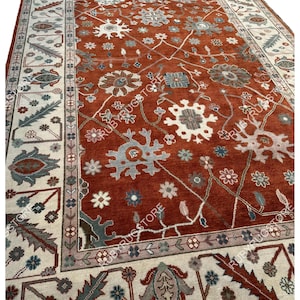 Red Indo Oushak Hand Knotted Rug 4x6, 5x8, 6x9, 8x10, 9x12, 10x14 ft Handmade Rugs for Living Room - Antique Ethnic rug.