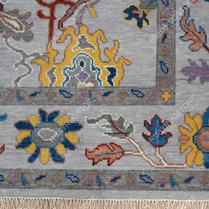 Bluish Gray & Rust, Gold, Dark gray Area Rug, Modern Oushak Rug In Gray And Turquoise blue accents, Large Wool Rug 9x12, Turkish Rug 8x12.