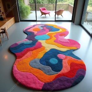 Irregular Shape Abstract Design Hand Tufted Rugs For Living Room, Bed Room, Dining Room, Drawing Room, And For Any Room Color Multi.