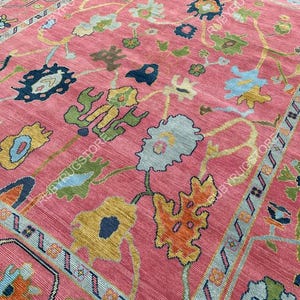 Exquisiter Rosa Oushak Stil Handgeknüpfter Teppich 4x6, 5x8, 6x9, 8x10, 9x12, 10 x 14 ft Handgefertigte Teppiche für Wohnzimmer Antiker Zeitgenössischer Teppich.