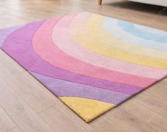 Alfombra moderna abstracta de lana suave con diseño de arcoíris pastel hecha a mano para el hogar, la oficina, la sala de estar y la habitación de los niños, 4 x 6, 5 x 8, 6 x 9, 8 x 10, 9 x 12 pies.