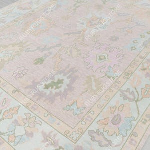 9x12 Light Pink Blue Soft Look Modern Oushak Rug Premium Wool Hand Knotted Turkish Inspired, CUSTOMIZE in any Size 8x10 9x12 and 10x14.