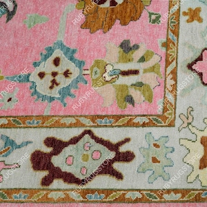 Rosa- Elfenbein Indo Oushak Handgeknüpfter Teppich 4x6, 5x8, 6x9, 8x10, 9x12, 10 x 14 ft Handgefertigte Teppiche für Wohnzimmer - Antiker ethnischer Teppich.
