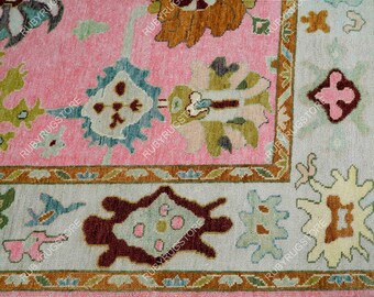 Pink- Ivory Indo Oushak Hand Knotted Rug 4x6, 5x8, 6x9, 8x10, 9x12, 10x14 ft Handmade Rugs for Living Room - Antique Ethnic rug.