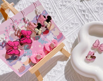 Orecchini pendenti Disney Minnie, orecchini fiocco Minnie, accessorio Disney Topolino Minnie, orecchini fiocco, vestito da festa per ragazza Disney, regalo di compleanno