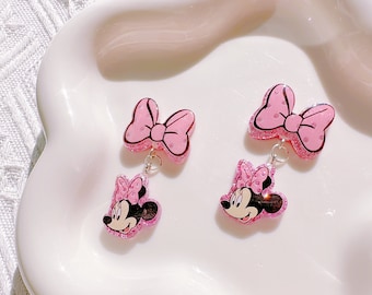 Orecchini di Minnie ispirati a Disney, orecchini a clip/borchie con fiocco di Minnie, accessori Disney di Topolino e Minnie, orecchini con fiocco, outfit per feste Disney per bambine