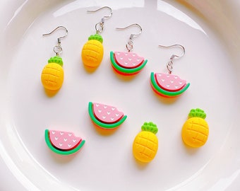 Dangle/Studs/Clip-On Cute Fruit Earrings,Pineapple Watermelon Earrings,Dangle Earrings,Studs Earrings,Girl Clip-On Earrings,Birthday Gift