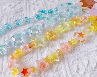 Crystal Star Beaded Phone Charm, 90's Style Phone Strap, Y2K Inspired Funky phone Accessory, Phone Lanyard, Aesthetic phone strap, Blue, Yellow