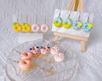 Donuts Dangle Earrings,Soft clay earrings,Cute Cake Earrings,Y2K Accessories,Funky And Quirky Earrings,Birthday Gift for her,Food Jewelry