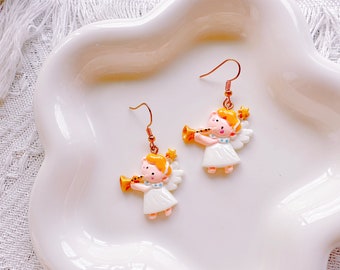 Pendientes de ángel santo, joyas conmemorativas, ángel de la guarda, pendiente católico, joyería cristiana, regalo de amistad de Navidad, pendientes festivos, pendiente de ángel