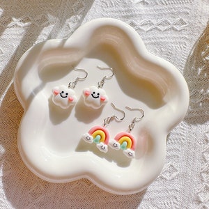 Rainbow Cloud Dangle Earrings,Cute Earrings,Gift for Girl,Funky Earrings,Birthday Gifts,Adorable Rainbow Fun Earrings,Smile Cloud Earrings