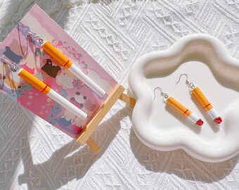 Quirky Cigarette Earrings,Funky Earrings,Edgy Jewelry,Cool Unique Minimalistic Design,Trending Aesthetic Style,Fun Novelty Dangle Earring