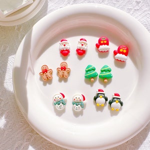Clip-On OR Studs Christmas Earrings,Girl Clip-On Earrings,Christmas Gift,Non Pierced Ears,Santa,Gingerbread Man,Christmas Penguin,Holiday