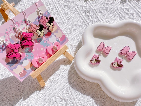 Disney Minnie Dangle Earrings,Minnie Bow Earrings,Disney Mickey Minnie Mouse Accessory,Bow Earrings,Girl Disney Party Outfit,Birthday Gift
